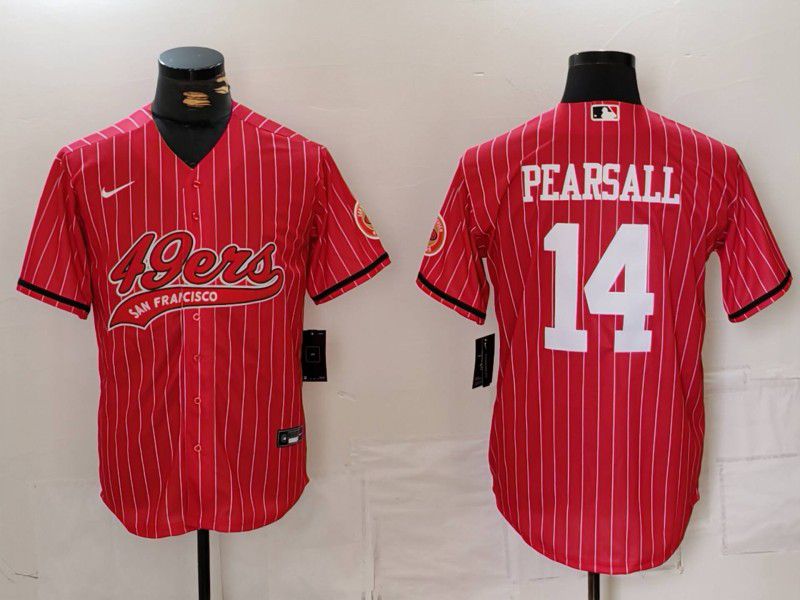 Men San Francisco 49ers 14 Pearsall Red Stripe Joint Name 2024 Nike Limited NFL Jersey style 1